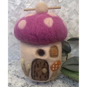 DZI Handmade Needle Felted Wool Bird Fairy House Magic Mushroom Woodland Decor